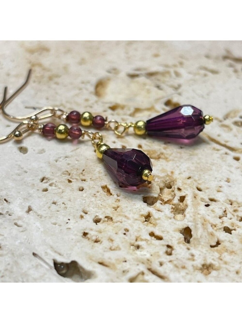 2 Pair  Dangle Earrings Set | Lightweight Red Plum Gold Pierced / Clip Earrings